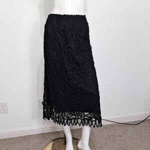 Laura Ashley Black Whimsigoth Fairy Lace Overlay Scallop Midi Skirt Size M